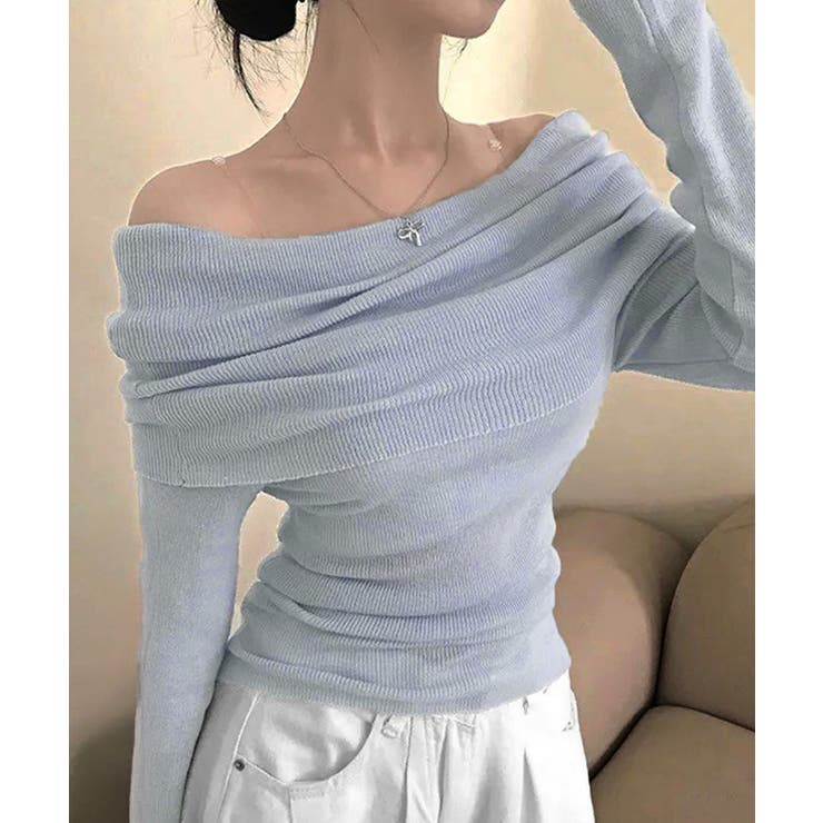 ワイドオフショルダーニットトップス肩出し[品番：AGCW0006951