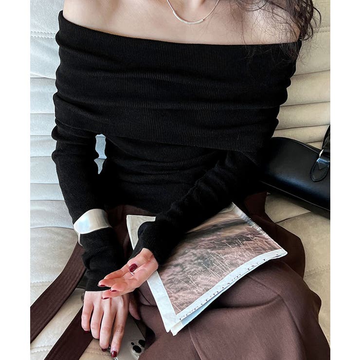 ワイドオフショルダーニットトップス肩出し[品番：AGCW0006951