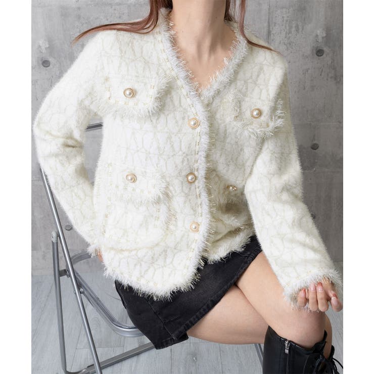 ツイード風ニットジャケットレディース上品 | SUNSHINE CLOSET | 詳細画像18 