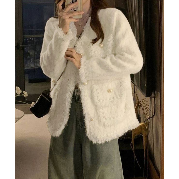 ツイード風ニットジャケットレディース上品 | SUNSHINE CLOSET | 詳細画像4 