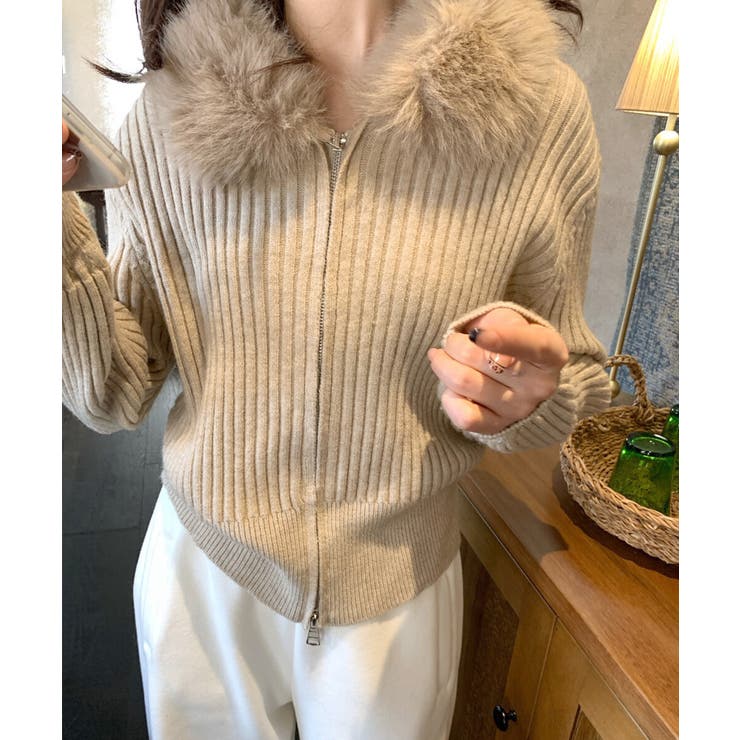 ファー襟ニットカーディガン ダブルジップ | SUNSHINE CLOSET | 詳細画像1 