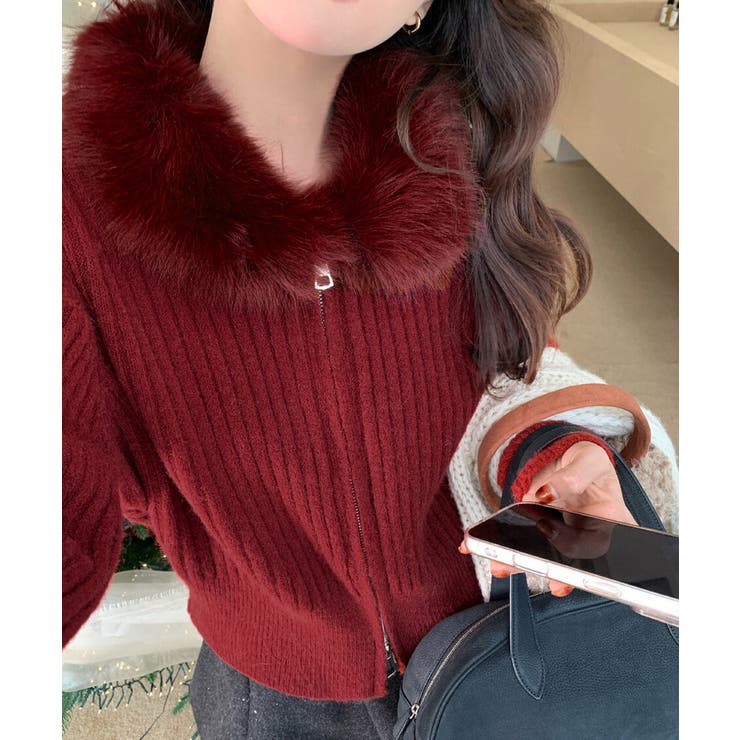 ファー襟ニットカーディガン ダブルジップ | SUNSHINE CLOSET | 詳細画像14 