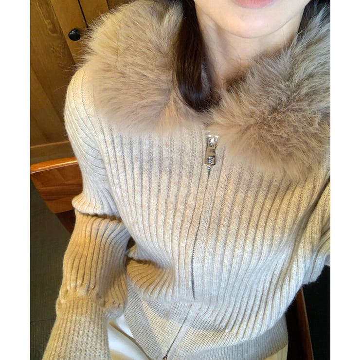 ファー襟ニットカーディガン ダブルジップ | SUNSHINE CLOSET | 詳細画像2 