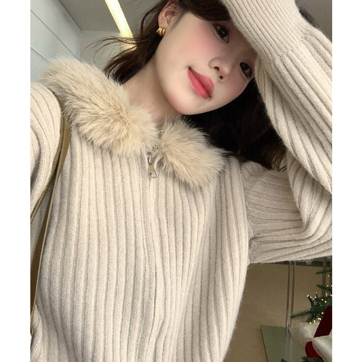 ファー襟ニットカーディガン ダブルジップ | SUNSHINE CLOSET | 詳細画像3 