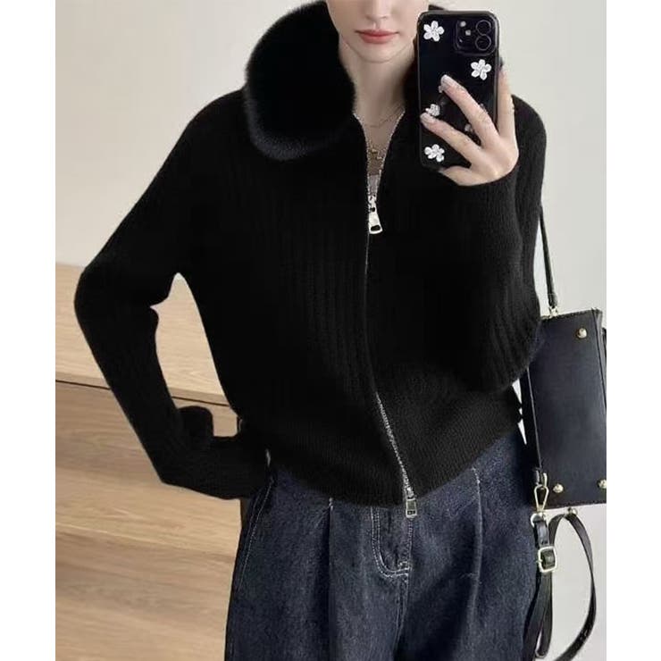 ファー襟ニットカーディガン ダブルジップ | SUNSHINE CLOSET | 詳細画像6 