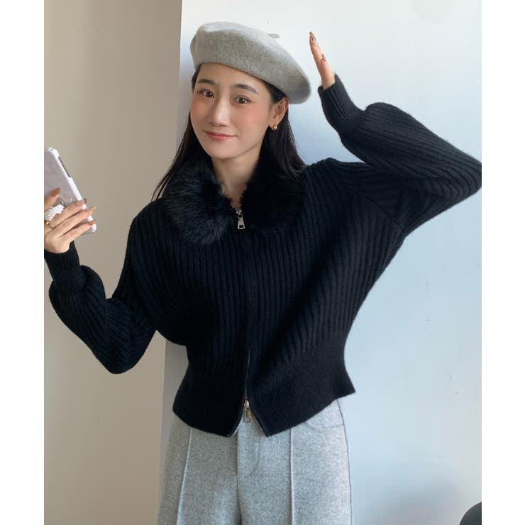 ファー襟ニットカーディガン ダブルジップ | SUNSHINE CLOSET | 詳細画像7 