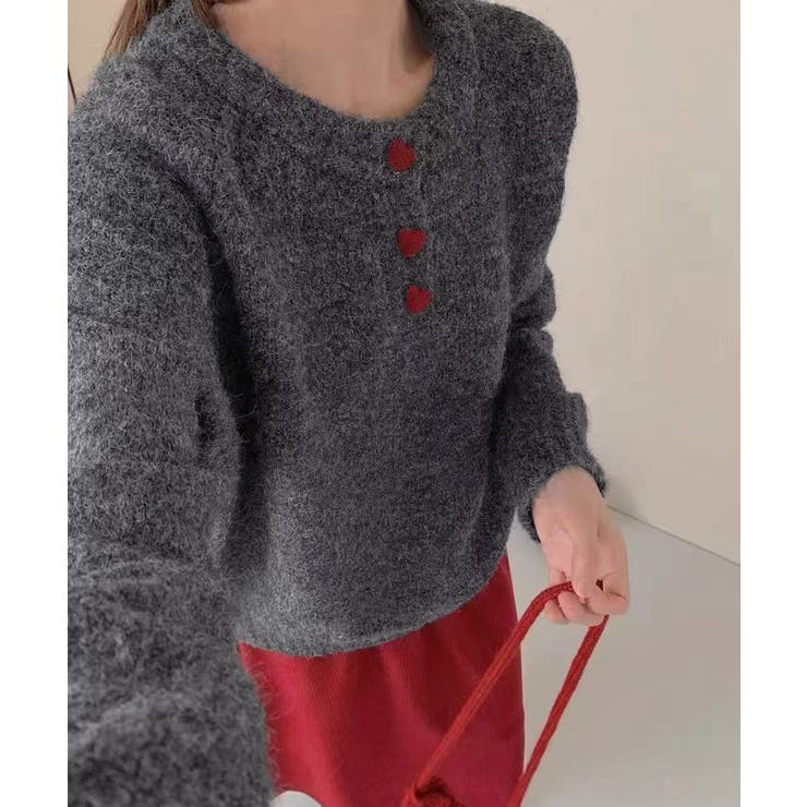 ハートボタンニットトップス ハーフボタン | SUNSHINE CLOSET | 詳細画像1 