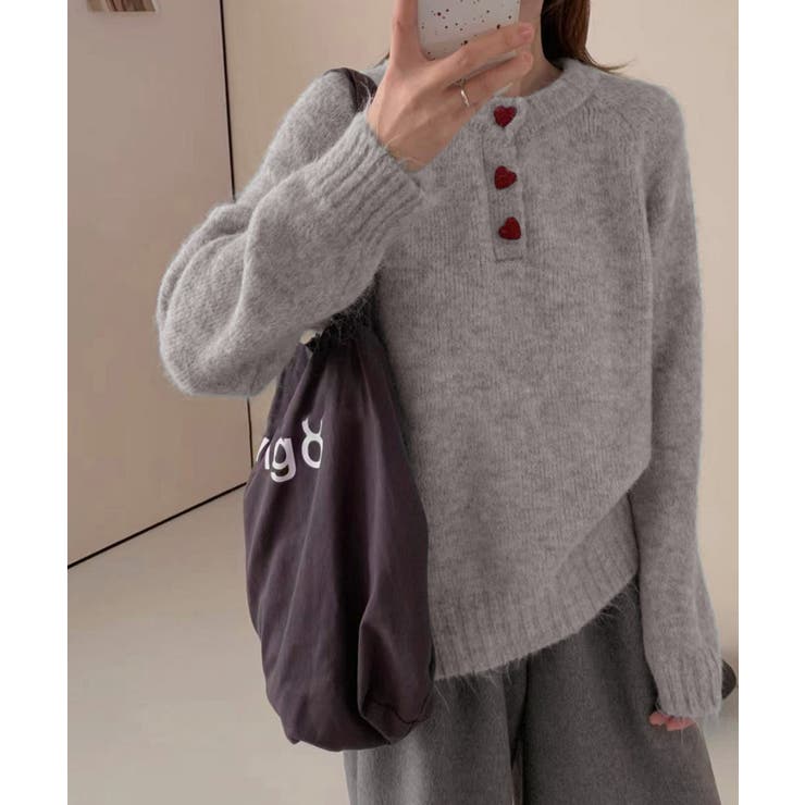 ハートボタンニットトップス ハーフボタン | SUNSHINE CLOSET | 詳細画像3 