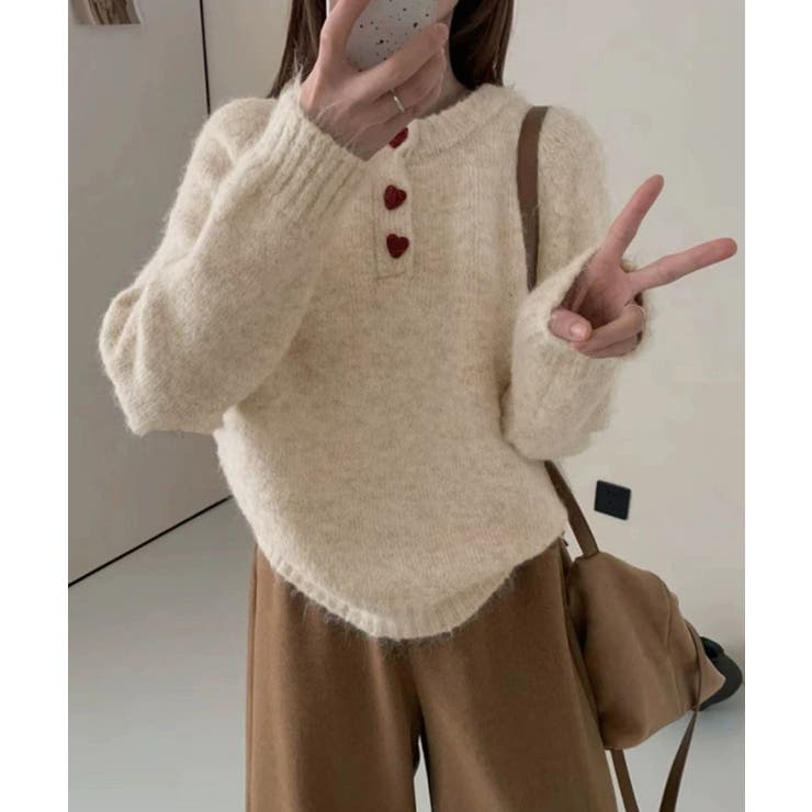 ハートボタンニットトップス ハーフボタン | SUNSHINE CLOSET | 詳細画像4 