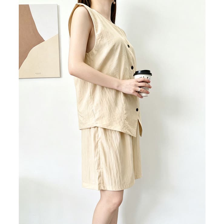 リネンライクセットアップ ノースリーブトップス Vネックベスト | SUNSHINE CLOSET | 詳細画像17 