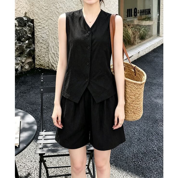 リネンライクセットアップ ノースリーブトップス Vネックベスト | SUNSHINE CLOSET | 詳細画像6 