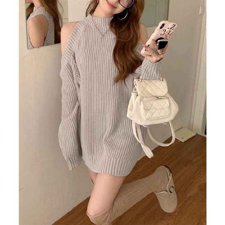 オープンショルダーニットワンピースミニ丈 | SUNSHINE CLOSET | 詳細画像1 