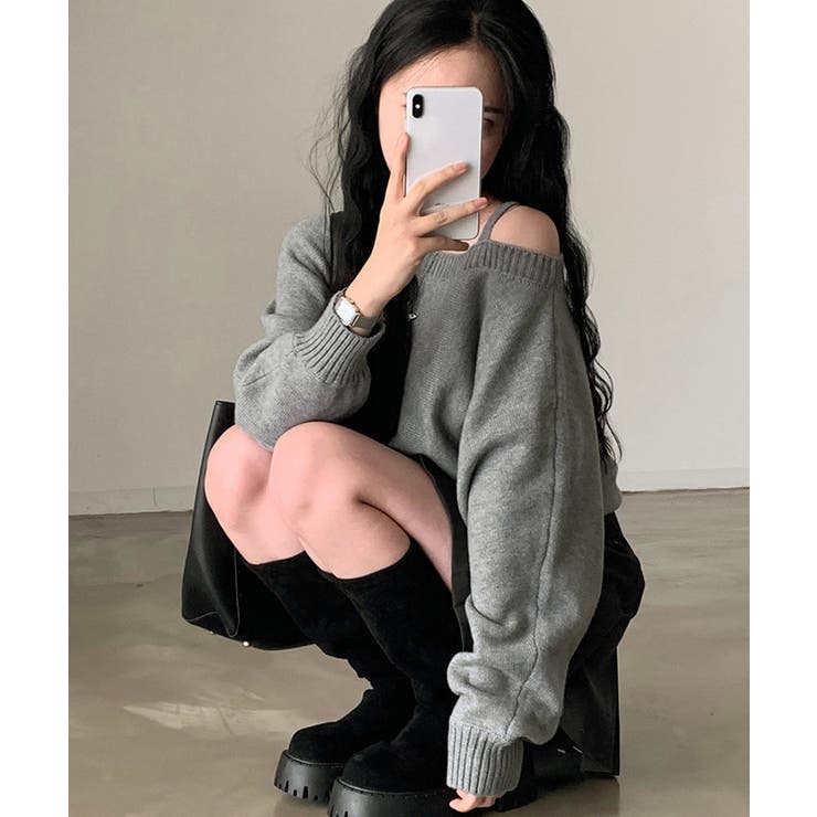 オフショルダーニットトップス肩見せ秋冬服 | SUNSHINE CLOSET | 詳細画像6 