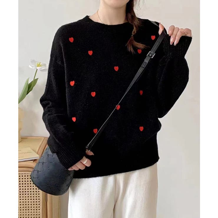 クルーネックハート柄ニットセーター韓国風 | SUNSHINE CLOSET | 詳細画像1 