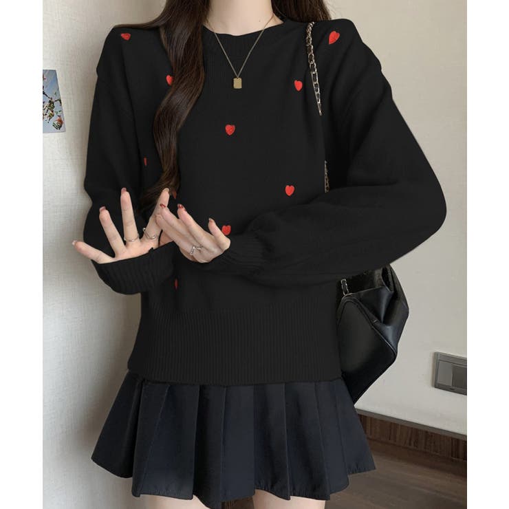 クルーネックハート柄ニットセーター韓国風 | SUNSHINE CLOSET | 詳細画像2 