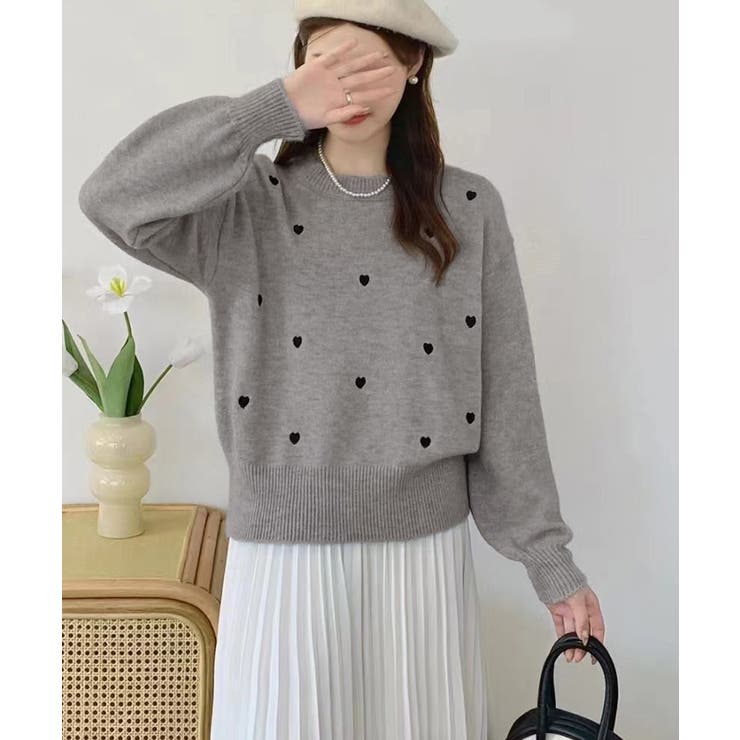 クルーネックハート柄ニットセーター韓国風 | SUNSHINE CLOSET | 詳細画像3 