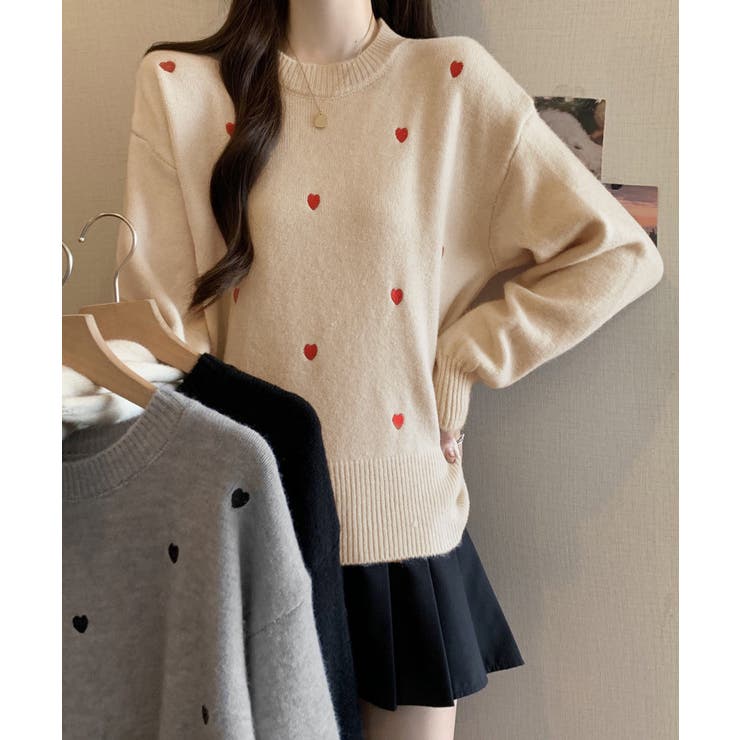 クルーネックハート柄ニットセーター韓国風 | SUNSHINE CLOSET | 詳細画像9 