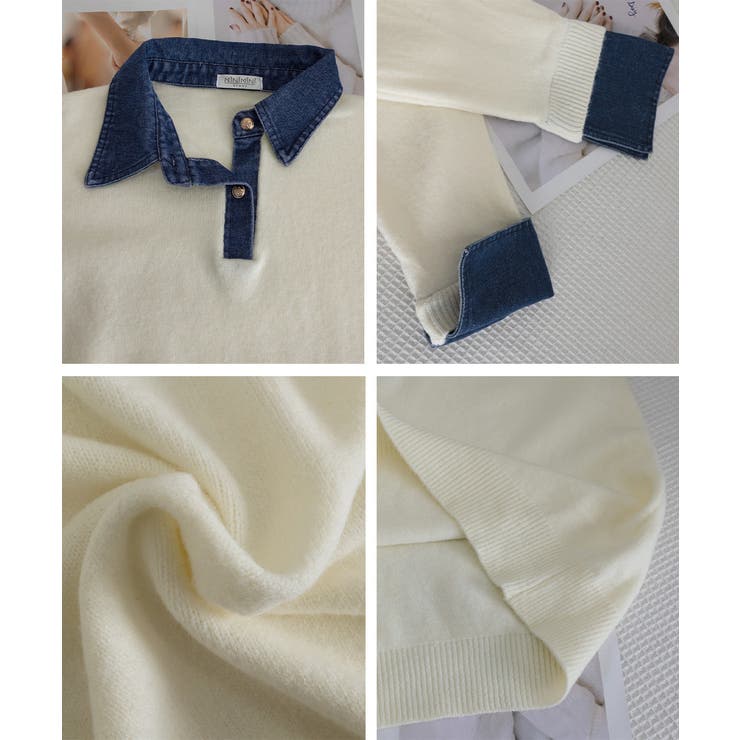 デニム切り替え レイヤード風ニットポロ襟 | SUNSHINE CLOSET | 詳細画像24 