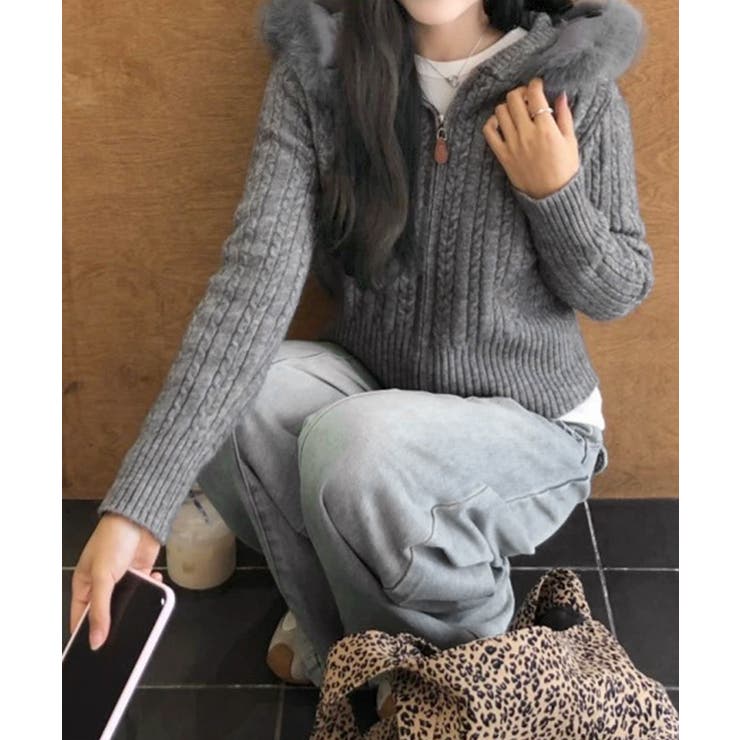 フード付きケーブル編みニットカーディガン | SUNSHINE CLOSET | 詳細画像2 