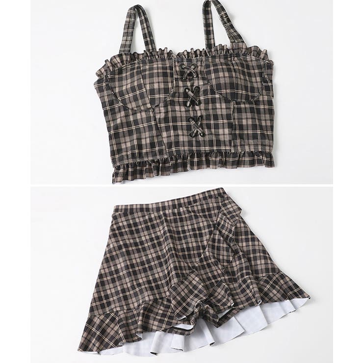 チェック柄水着 レースアップフリルビスチェ水着 ショーツ一体型ミニスカートタンキ… | SUNSHINE CLOSET | 詳細画像13 