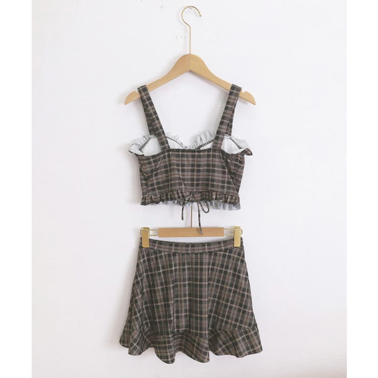 チェック柄水着 レースアップフリルビスチェ水着 ショーツ一体型ミニスカートタンキ… | SUNSHINE CLOSET | 詳細画像15 