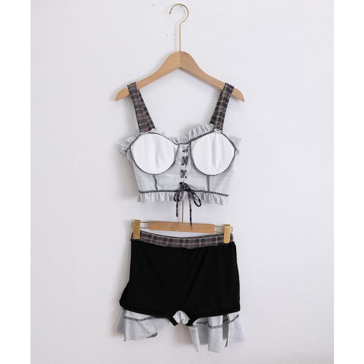 チェック柄水着 レースアップフリルビスチェ水着 ショーツ一体型ミニスカートタンキ… | SUNSHINE CLOSET | 詳細画像16 