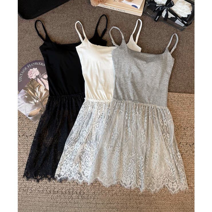 大人可愛い スカラップレースロングキャミ 肩紐調節可能インナーキャミソール | SUNSHINE CLOSET | 詳細画像15 