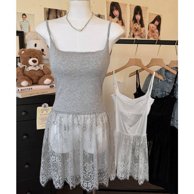 大人可愛い スカラップレースロングキャミ 肩紐調節可能インナーキャミソール | SUNSHINE CLOSET | 詳細画像18 