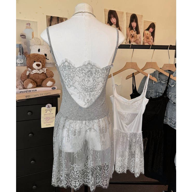 大人可愛い スカラップレースロングキャミ 肩紐調節可能インナーキャミソール | SUNSHINE CLOSET | 詳細画像19 