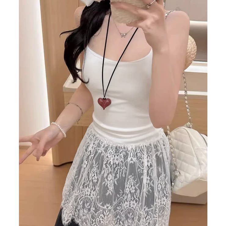 大人可愛い スカラップレースロングキャミ 肩紐調節可能インナーキャミソール | SUNSHINE CLOSET | 詳細画像3 