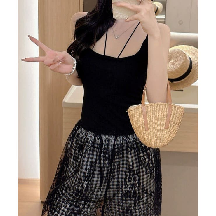 大人可愛い スカラップレースロングキャミ 肩紐調節可能インナーキャミソール | SUNSHINE CLOSET | 詳細画像6 