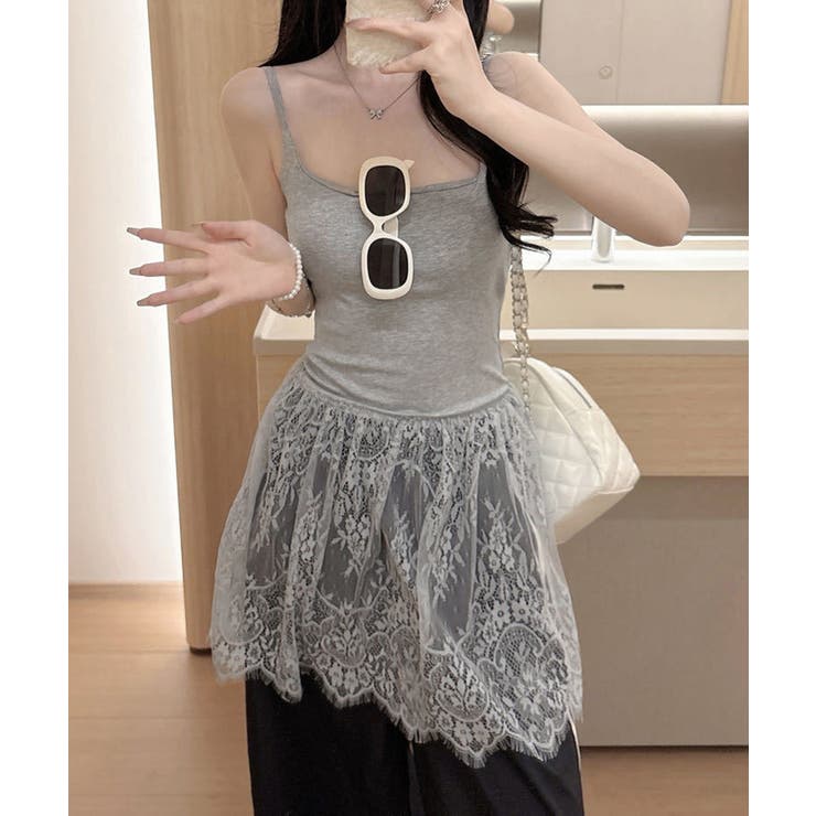 大人可愛い スカラップレースロングキャミ 肩紐調節可能インナーキャミソール | SUNSHINE CLOSET | 詳細画像9 