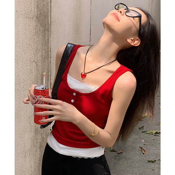 レイヤード風インナー配色 レースタンク 2枚セット風見せキャミタンク | SUNSHINE CLOSET | 詳細画像10 