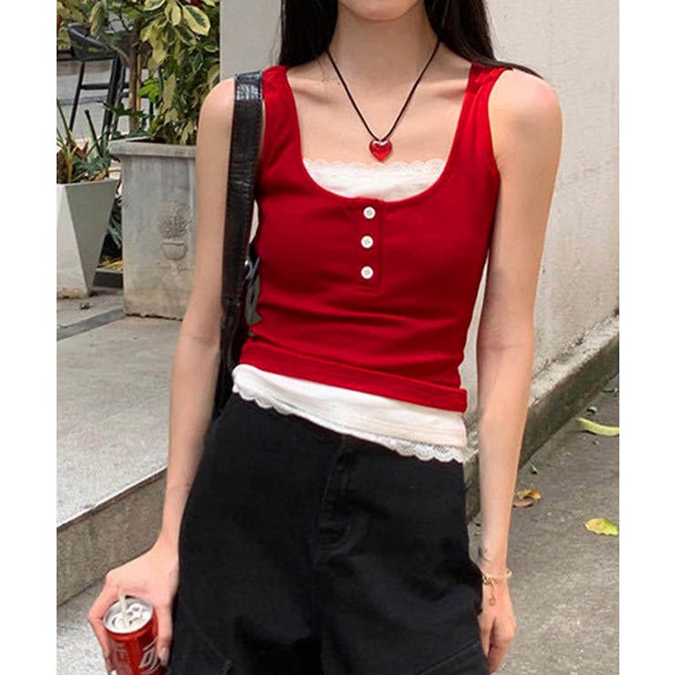 レイヤード風インナー配色 レースタンク 2枚セット風見せキャミタンク | SUNSHINE CLOSET | 詳細画像11 