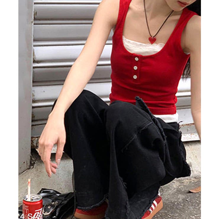 レイヤード風インナー配色 レースタンク 2枚セット風見せキャミタンク | SUNSHINE CLOSET | 詳細画像12 