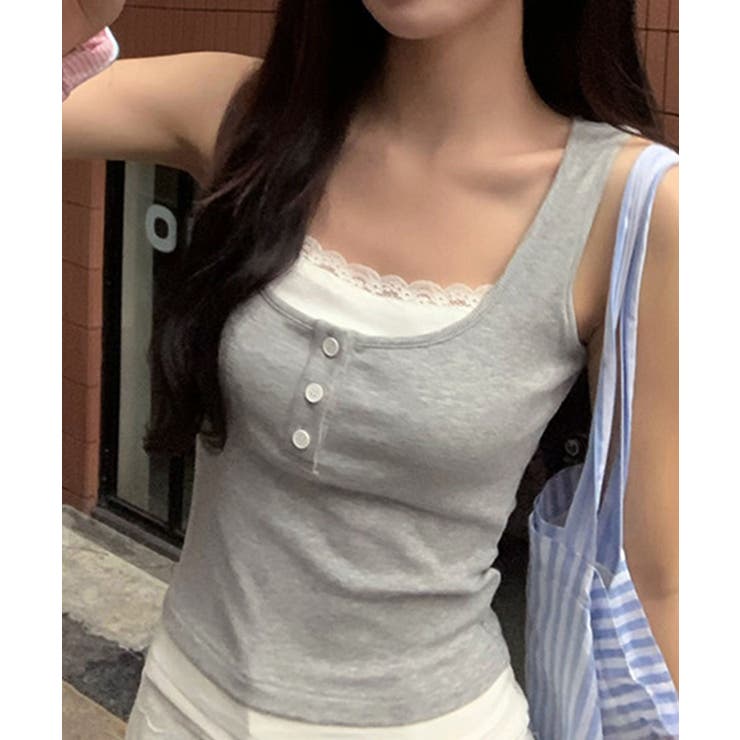 レイヤード風インナー配色 レースタンク 2枚セット風見せキャミタンク | SUNSHINE CLOSET | 詳細画像8 
