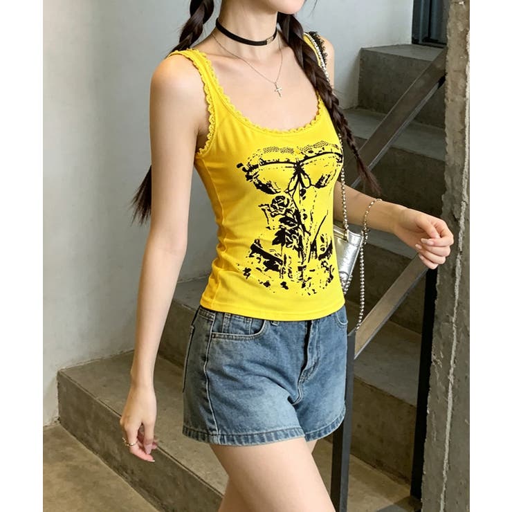 レース地雷系夏服 ヴィンテージ風トップスノースリーブ ショート丈リブタンク | SUNSHINE CLOSET | 詳細画像17 