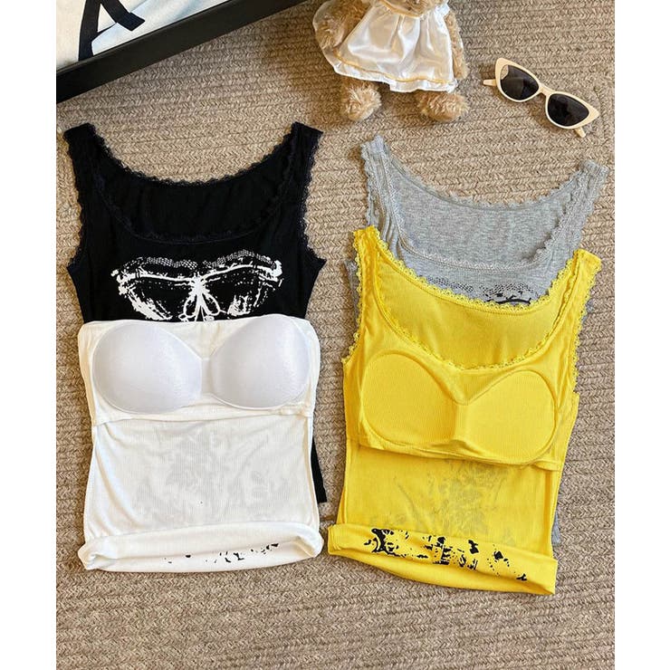 レース地雷系夏服 ヴィンテージ風トップスノースリーブ ショート丈リブタンク | SUNSHINE CLOSET | 詳細画像29 
