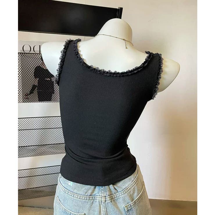 レース地雷系夏服 ヴィンテージ風トップスノースリーブ ショート丈リブタンク | SUNSHINE CLOSET | 詳細画像31 