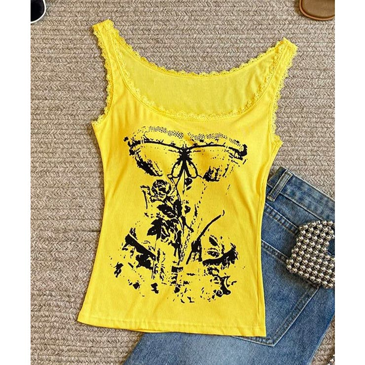 レース地雷系夏服 ヴィンテージ風トップスノースリーブ ショート丈リブタンク | SUNSHINE CLOSET | 詳細画像35 