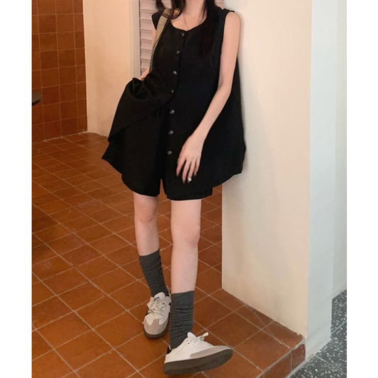 薄手ベスト リネン風短パンセットアップ 涼しげきれいめトップス体型カバー | SUNSHINE CLOSET | 詳細画像13 