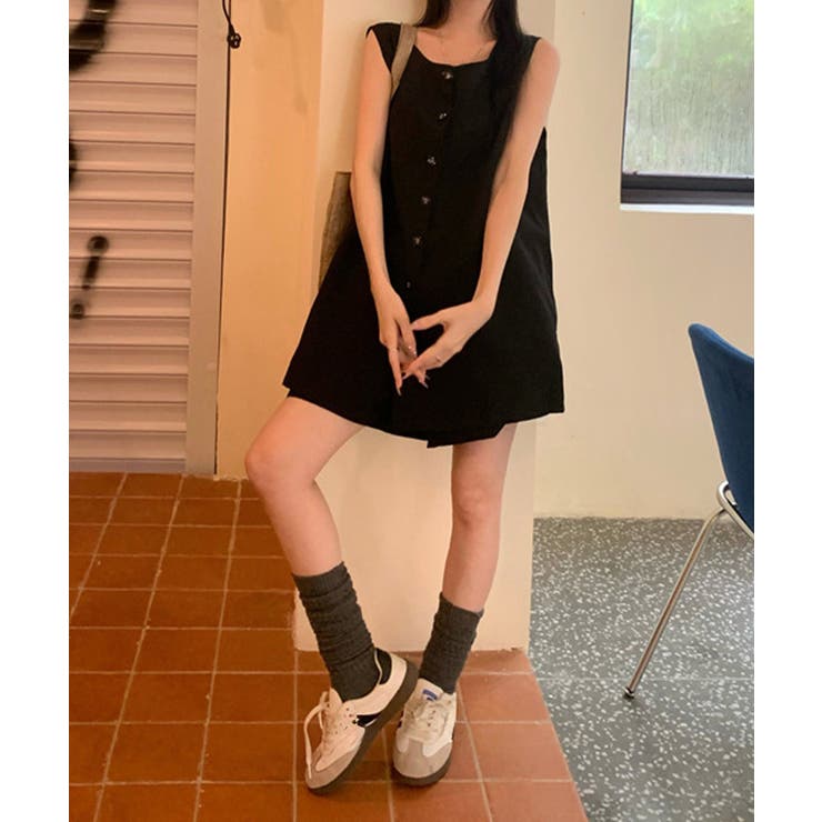 薄手ベスト リネン風短パンセットアップ 涼しげきれいめトップス体型カバー | SUNSHINE CLOSET | 詳細画像14 
