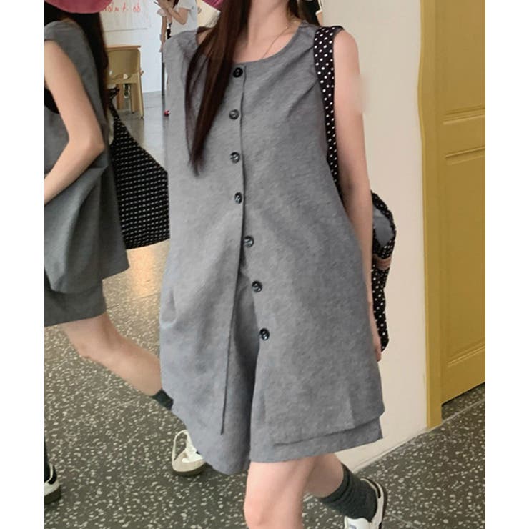 薄手ベスト リネン風短パンセットアップ 涼しげきれいめトップス体型カバー | SUNSHINE CLOSET | 詳細画像16 