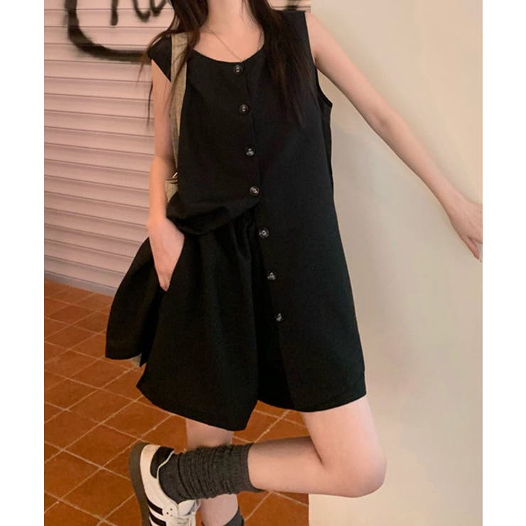 薄手ベスト リネン風短パンセットアップ 涼しげきれいめトップス体型カバー | SUNSHINE CLOSET | 詳細画像22 