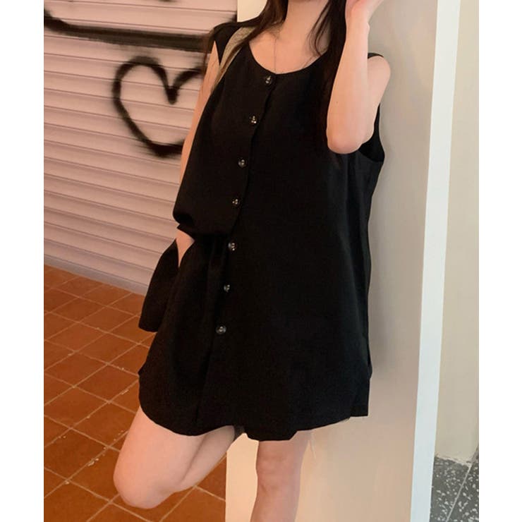 薄手ベスト リネン風短パンセットアップ 涼しげきれいめトップス体型カバー | SUNSHINE CLOSET | 詳細画像23 