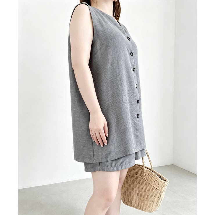 薄手ベスト リネン風短パンセットアップ 涼しげきれいめトップス体型カバー | SUNSHINE CLOSET | 詳細画像29 
