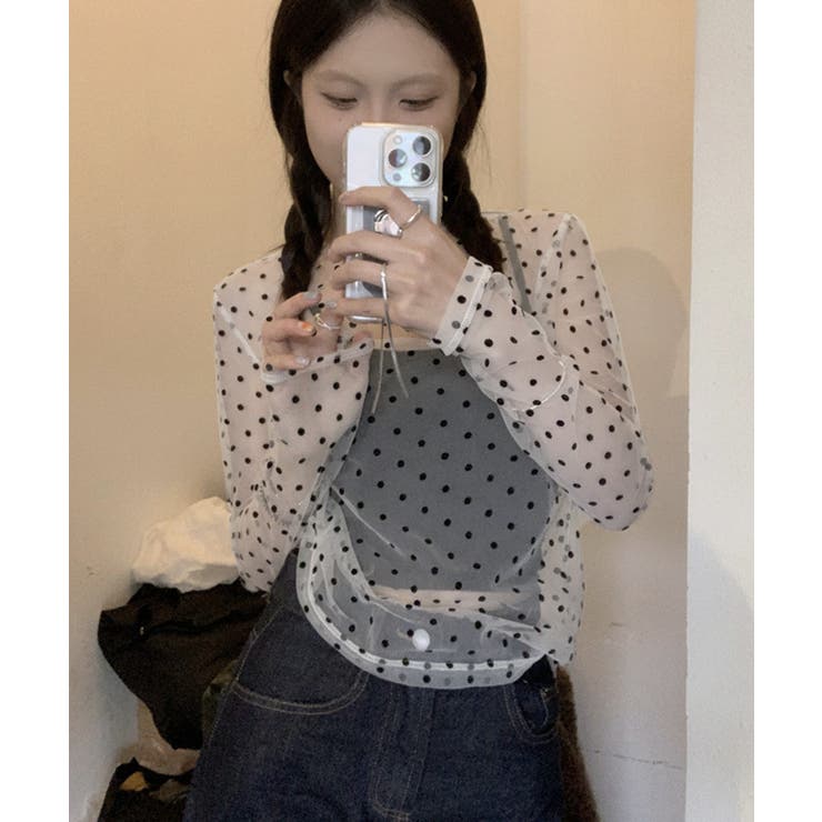 レディース ポルカドットチュールブラウス大人可愛い重ね着 薄手レイヤードインナー… | SUNSHINE CLOSET | 詳細画像12 