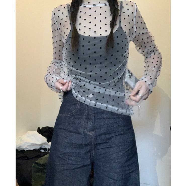 レディース ポルカドットチュールブラウス大人可愛い重ね着 薄手レイヤードインナー… | SUNSHINE CLOSET | 詳細画像13 