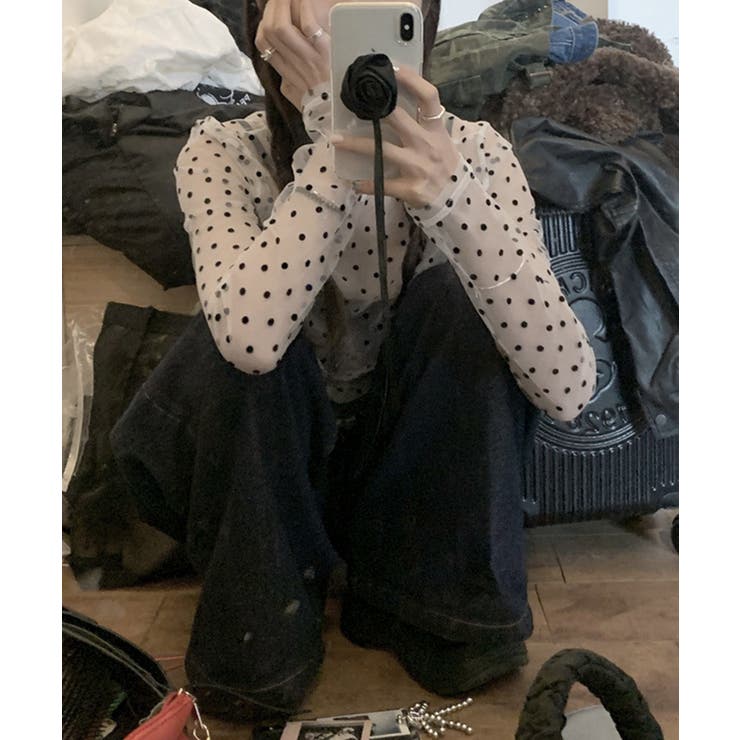 レディース ポルカドットチュールブラウス大人可愛い重ね着 薄手レイヤードインナー… | SUNSHINE CLOSET | 詳細画像14 