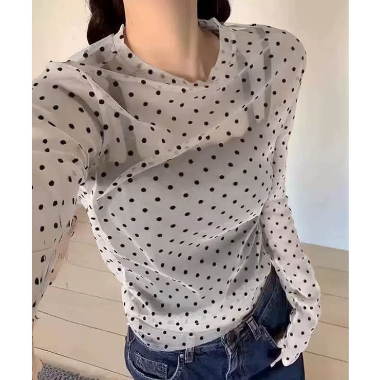 レディース ポルカドットチュールブラウス大人可愛い重ね着 薄手レイヤードインナー… | SUNSHINE CLOSET | 詳細画像2 